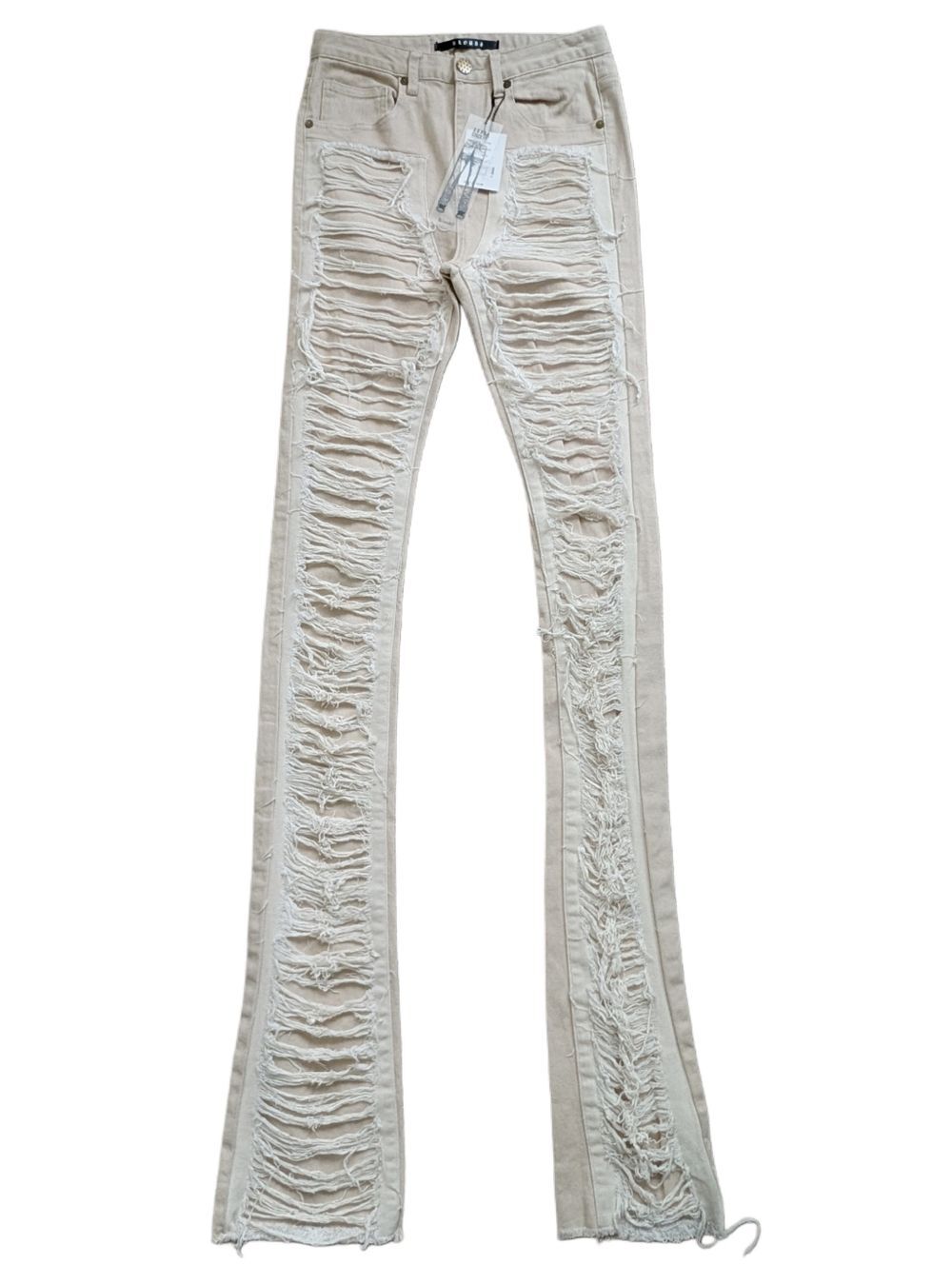 Kloud9 Mens Khaki Super Stacked Fit Distressed Denim Jeans NWT Size 30x46
